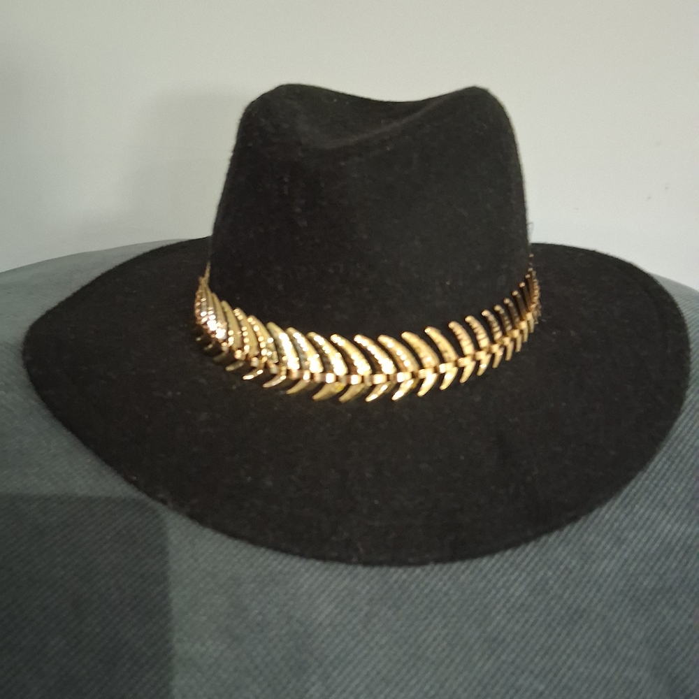 Express Black Hat with Gold Leaf Detail
